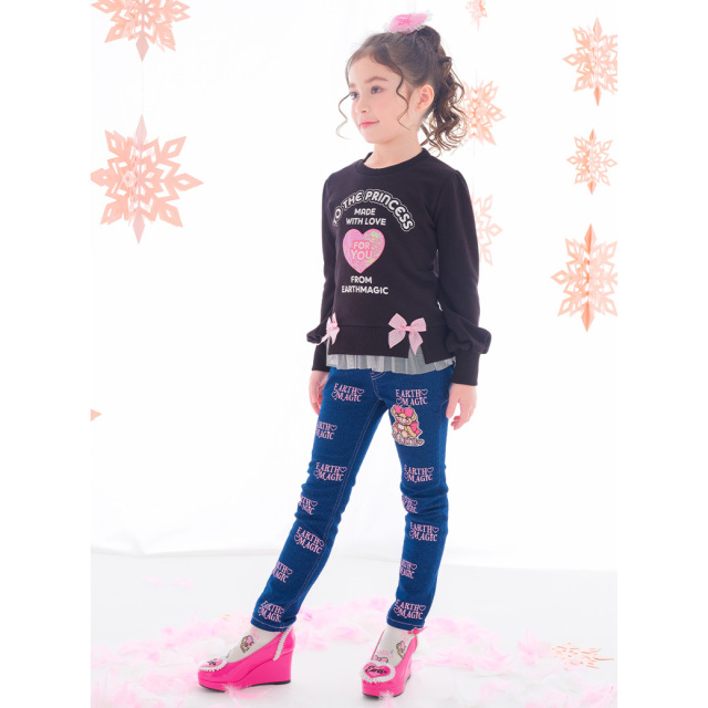 ロゴプリントストレッチデニムロングパンツ