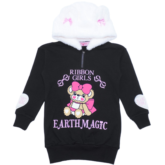 EARTHMAGIC アースマジック マフィー クマ耳ファーフード裏毛ワンピース