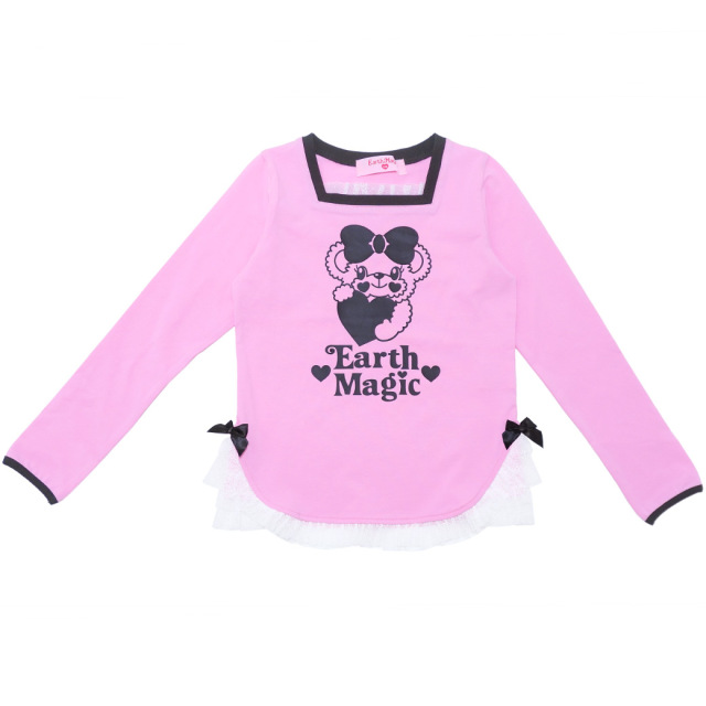 裾チュールフリル長袖ベア天Tシャツ