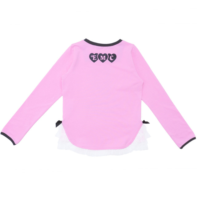 裾チュールフリル長袖ベア天Tシャツ
