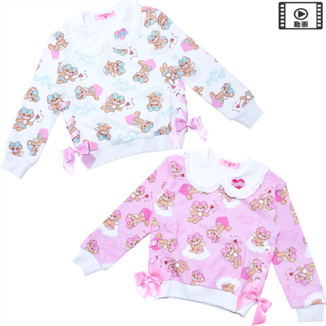 エンジェルマフィー総柄裏毛襟付きトレーナー