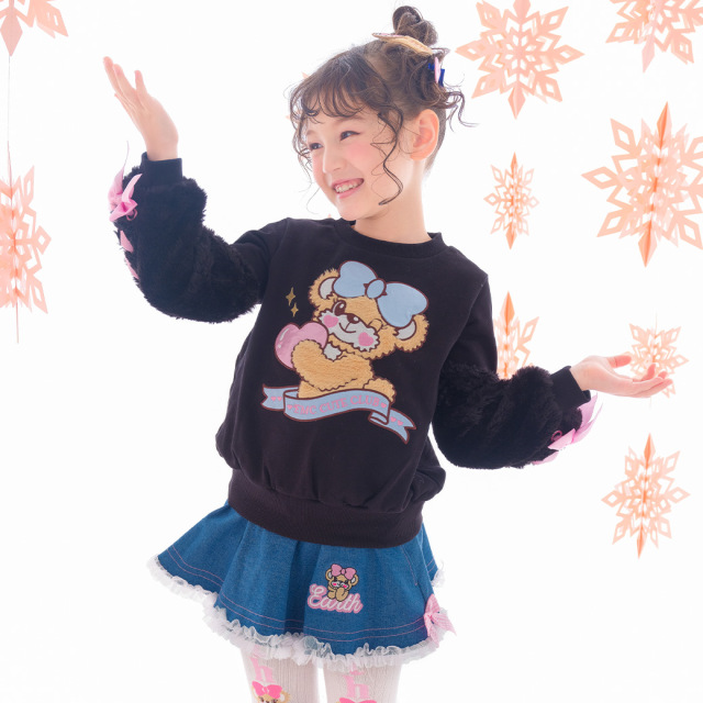 EARTHMAGIC アースマジック マフィー ファー袖レースアップ裏毛トレーナー