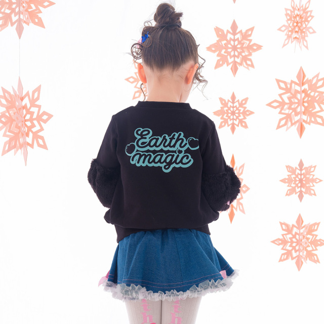 EARTHMAGIC アースマジック マフィー ファー袖レースアップ裏毛トレーナー