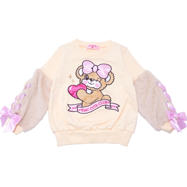 ファー袖レースアップ裏毛トレーナー 