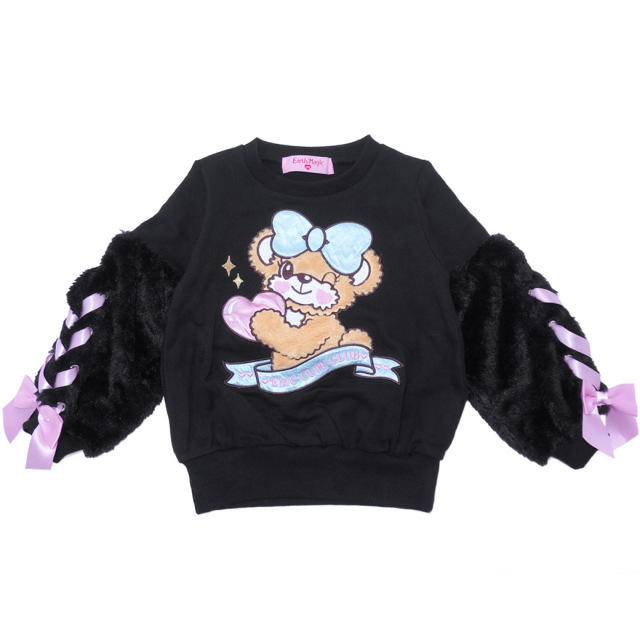 ファー袖レースアップ裏毛トレーナー 