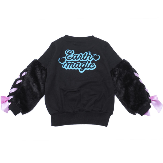 ファー袖レースアップ裏毛トレーナー 