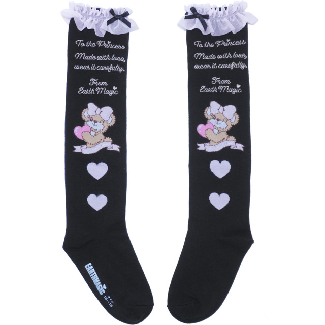 日本製 EARTHMAGIC アースマジック マフィーメッセージロゴオーバーニーソックス