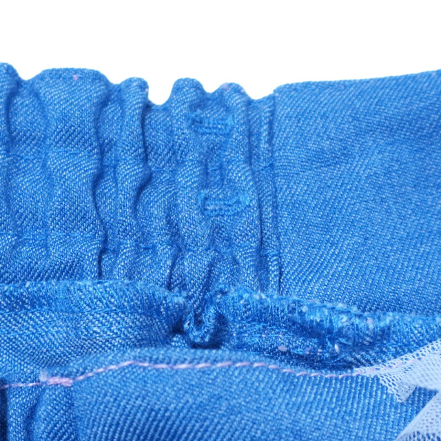 裾チュールデニム風ストレッチツイルショートパンツ