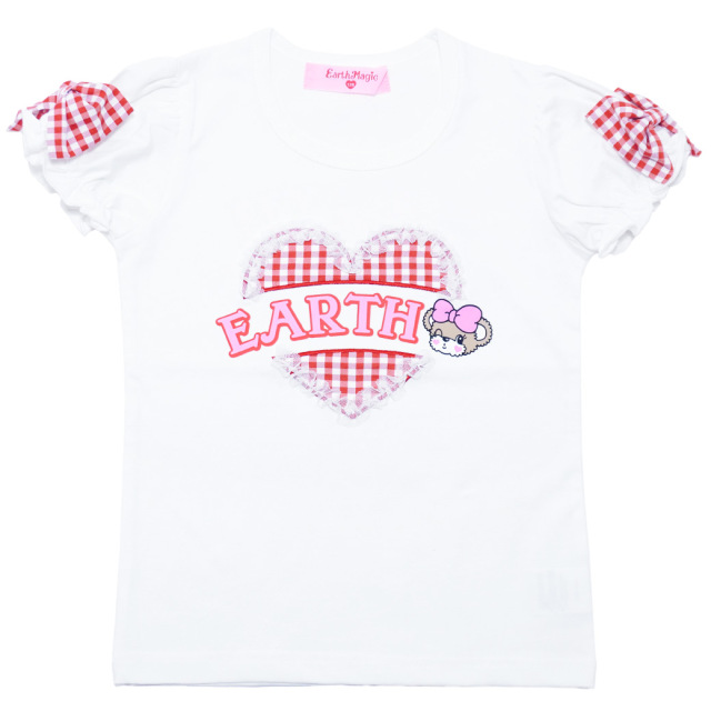 EARTHMAGIC アースマジック ギンガムアップリケ袖リボンTシャツ