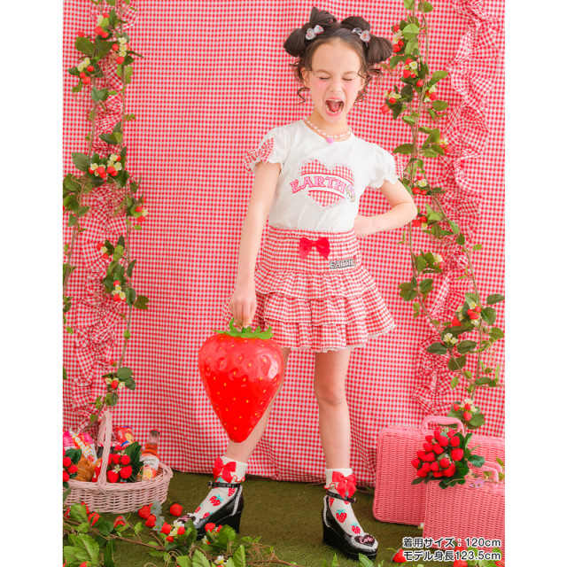 EARTHMAGIC アースマジック ギンガムアップリケ袖リボンTシャツ