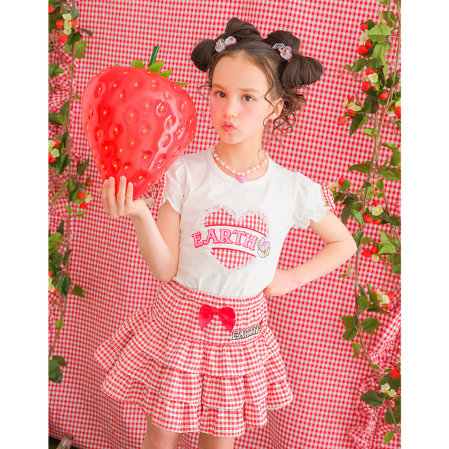 EARTHMAGIC アースマジック ギンガムアップリケ袖リボンTシャツ