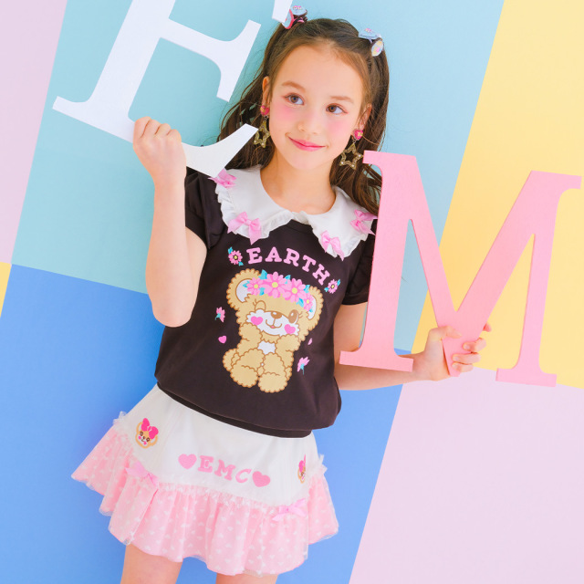 cccmalie シーマリー フロッキー花柄 フリルTシャツ 38 ピンク 美品 ドット柄フリルTシャツ