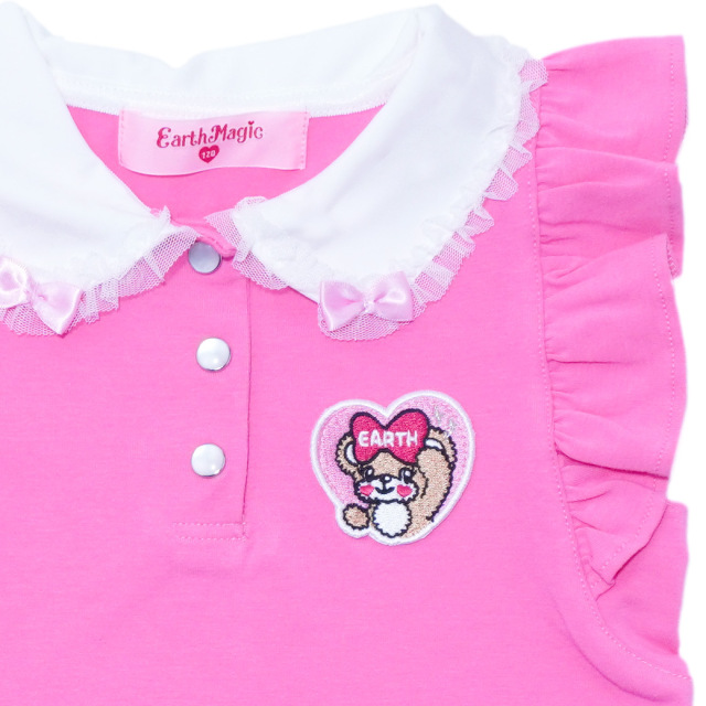 EARTHMAGIC アースマジック マフィー 襟付きフリル袖ベア天竺Tシャツ