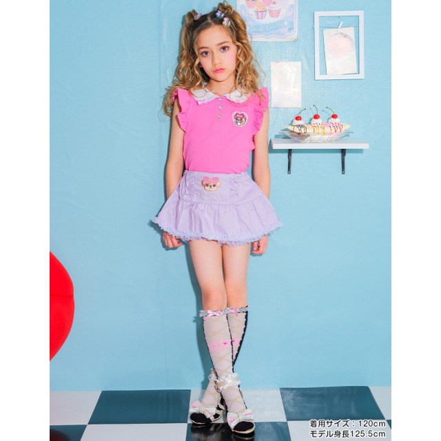 EARTHMAGIC アースマジック マフィー 襟付きフリル袖ベア天竺Tシャツ