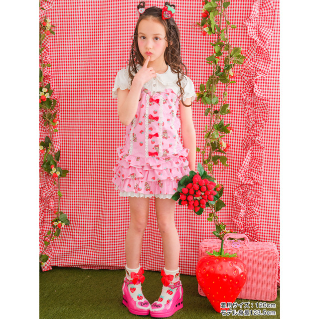 EARTHMAGIC アースマジック マフィー ミニいちごマフィー総柄ティアードスカート