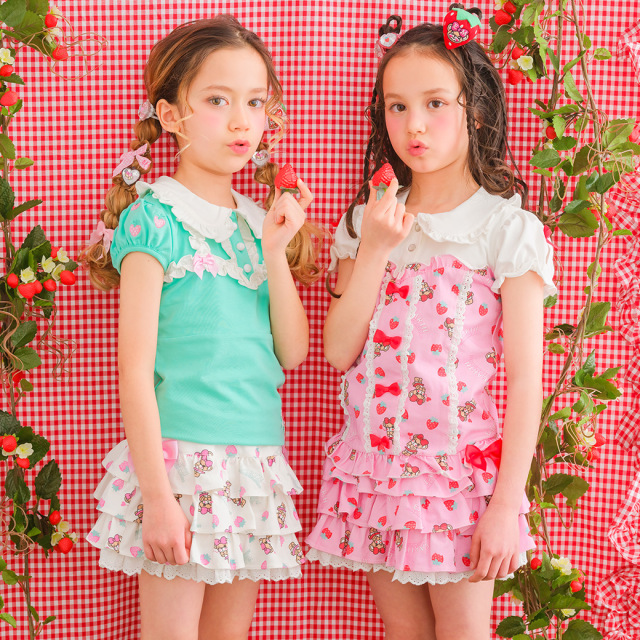 EARTHMAGIC アースマジック マフィー ミニいちごマフィー総柄ティアードスカート