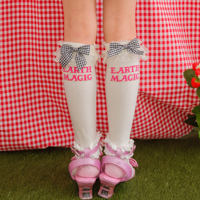 EARTHMAGIC アースマジック マフィー ギンガムリボンフリルハイソックス