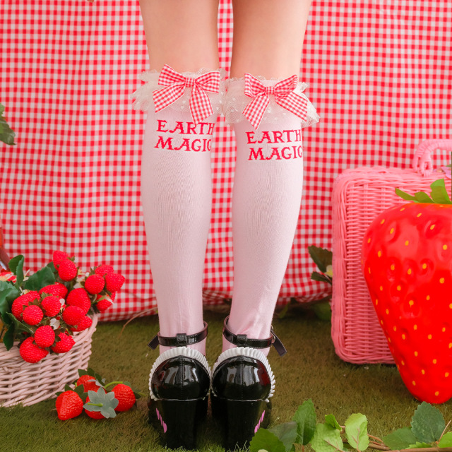 EARTHMAGIC アースマジック マフィー ギンガムリボンフリルハイソックス