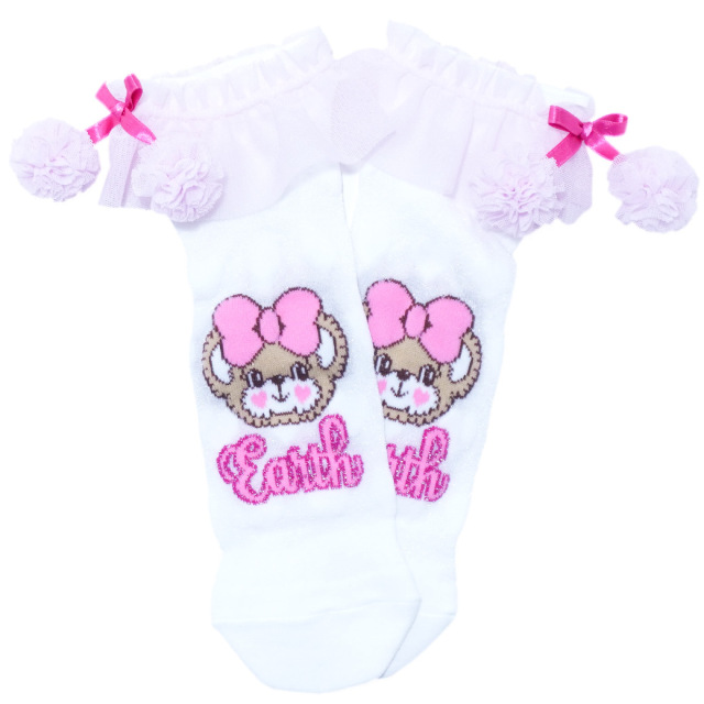 EARTHMAGIC アースマジック マフィー 日本製 梵天付きシアーショートソックス