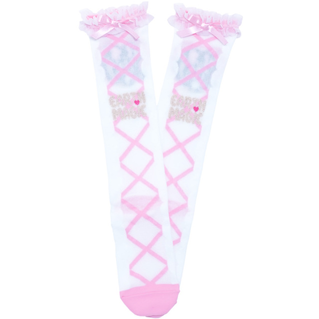 日本製 レースアップ風ハイソックス