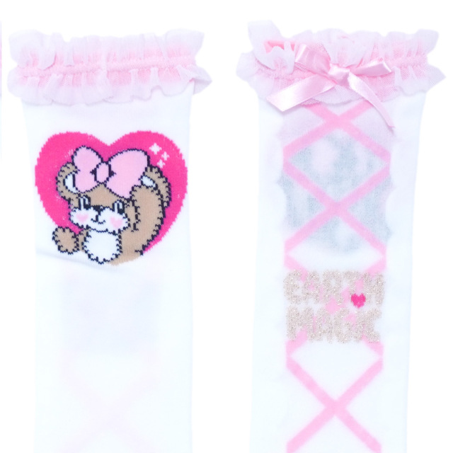 日本製 レースアップ風ハイソックス