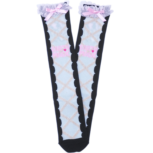 日本製 レースアップ風ハイソックス