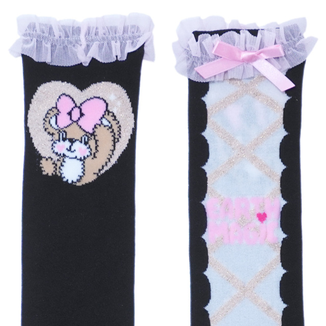 日本製 レースアップ風ハイソックス