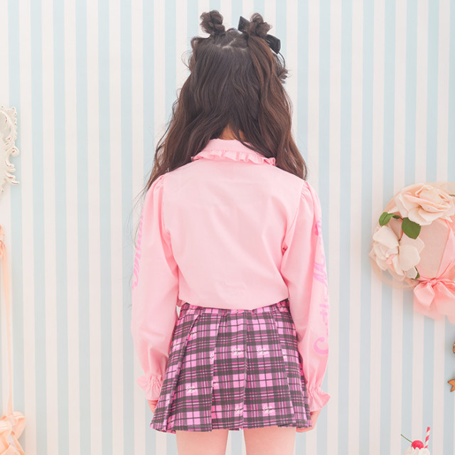 布帛フリル長袖ブラウス