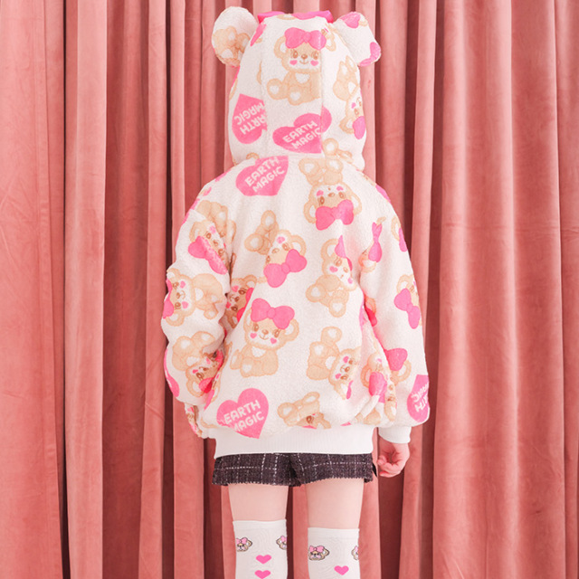 ボアマフィー総柄クマ耳フードブルゾン