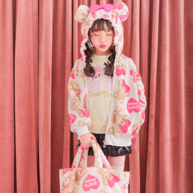 ボアマフィー総柄クマ耳フードブルゾン