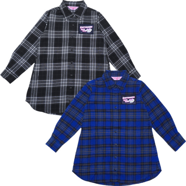 チェック柄ネルシャツ長袖ワンピース