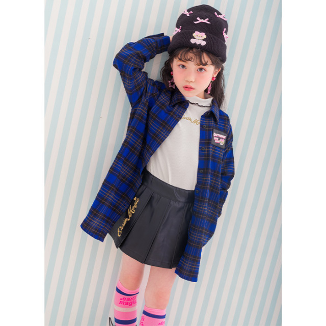 チェック柄ネルシャツ長袖ワンピース