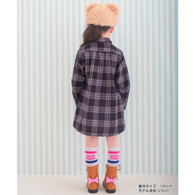 チェック柄ネルシャツ長袖ワンピース