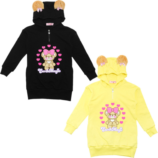 クマ耳フード付裏毛ミニワンピース