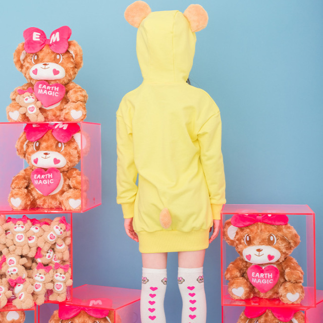 クマ耳フード付裏毛ミニワンピース