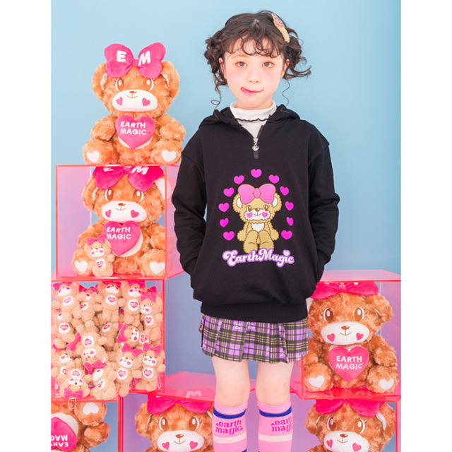 クマ耳フード付裏毛ミニワンピース