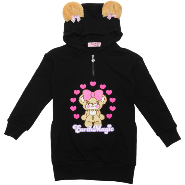 クマ耳フード付裏毛ミニワンピース