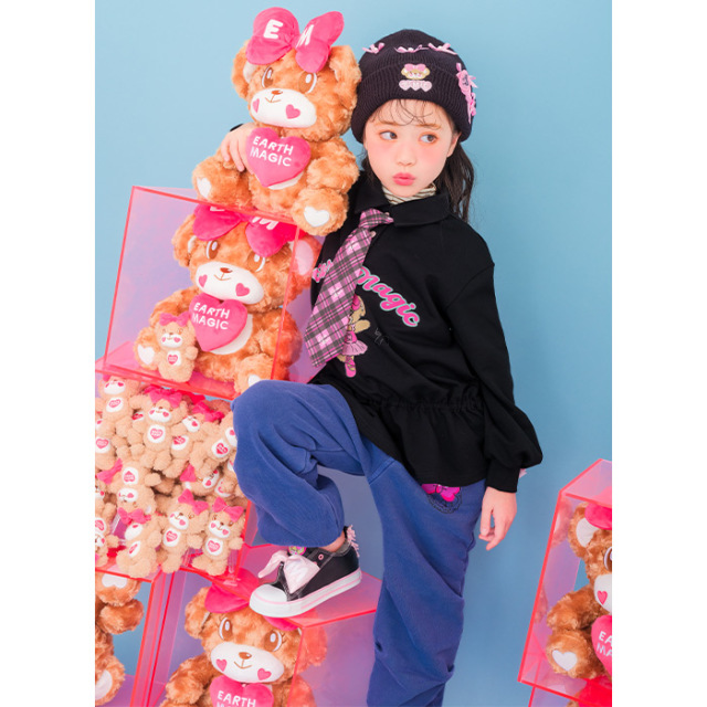 マフィープリント襟付きペプラムトレーナー