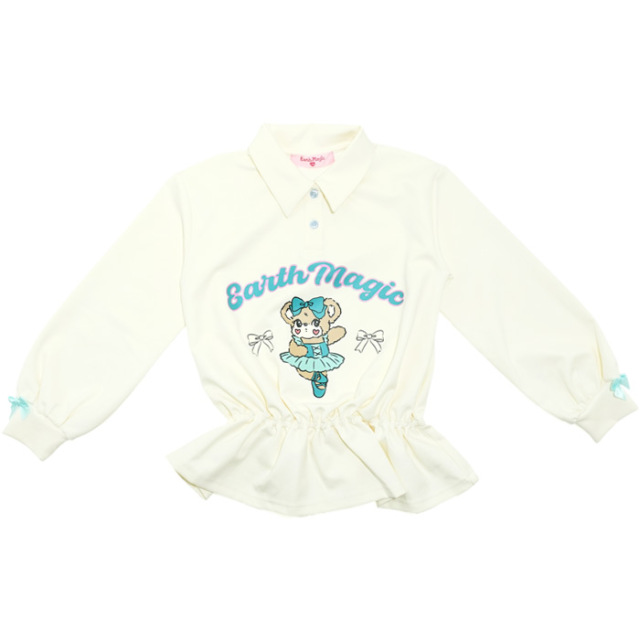 マフィープリント襟付きペプラムトレーナー