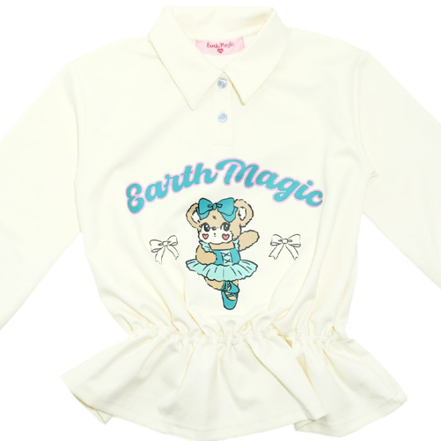 マフィープリント襟付きペプラムトレーナー