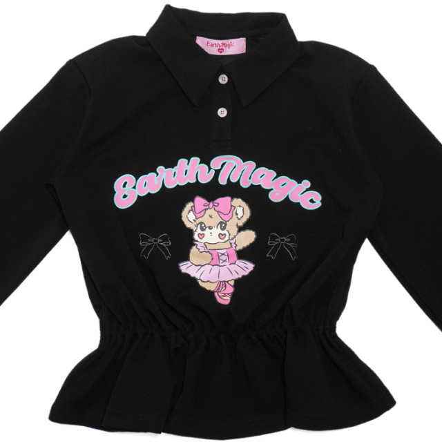 マフィープリント襟付きペプラムトレーナー