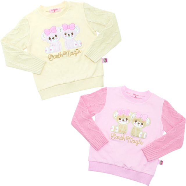 ニット袖アップリケ裏毛プルオーバー