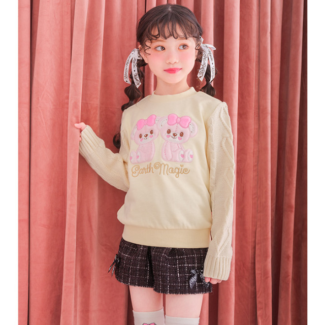 ニット袖アップリケ裏毛プルオーバー