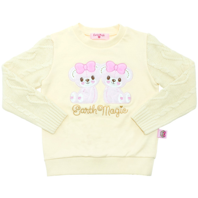 ニット袖アップリケ裏毛プルオーバー