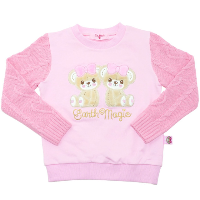 ニット袖アップリケ裏毛プルオーバー