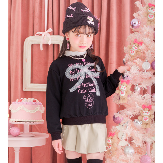 チュールリボン裏毛トレーナー