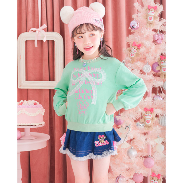 チュールリボン裏毛トレーナー