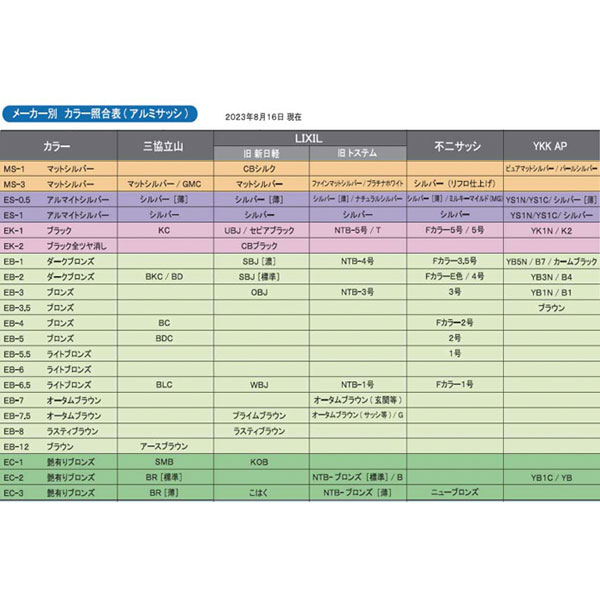 リペアカラースプレー用 色見本 