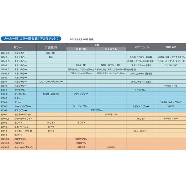 リペアカラースプレー用 色見本 