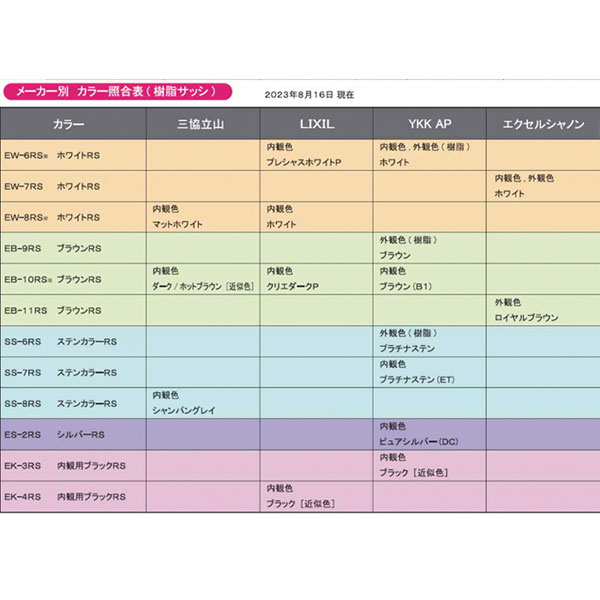 リペアカラースプレー用 色見本 